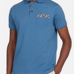 Barbour Blue Polo Shirt with Plaid Accent